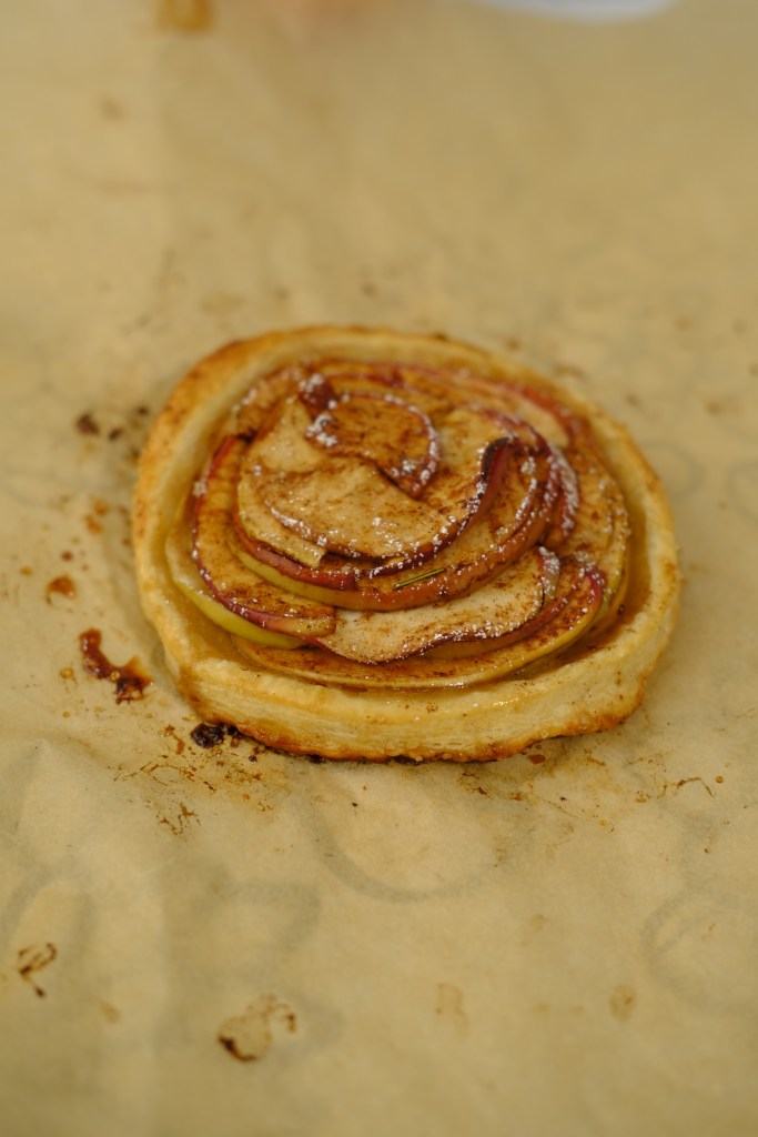 apple tart on brown parchment paper